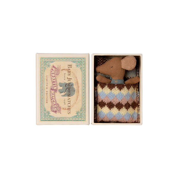 Sleepy/Wakey Baby Mouse in Matchbox, blue, Maileg