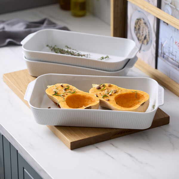 Pliss&eacute; Dish deep, white, Pillivuyt