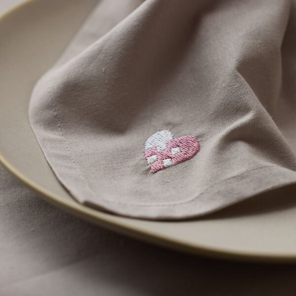Christmas Hearts Embroidery Cloth Napkins, rose, Södahl
