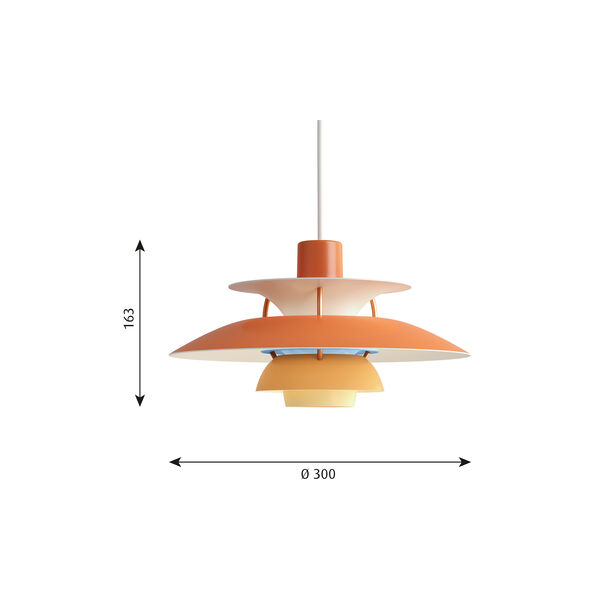 PH 5 Mini Pendant, hues of orange, Louis Poulsen