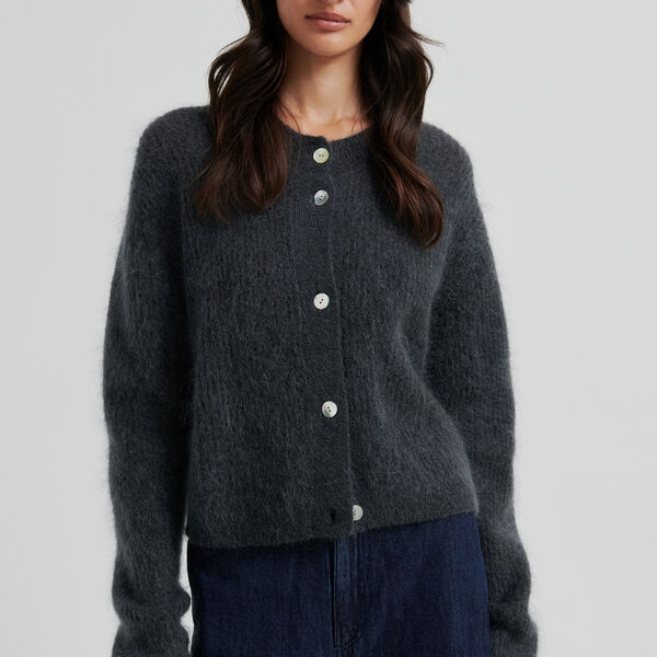 Andrea Knit Rib LS Cardigan, volcanic ash, Second Female