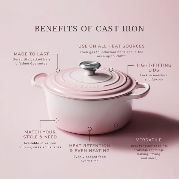 Signature round cast iron pot &Oslash; 24 cm, shell pink, Le Creuset