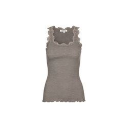 Silk Top w/ Lace , brown melange, Rosemunde