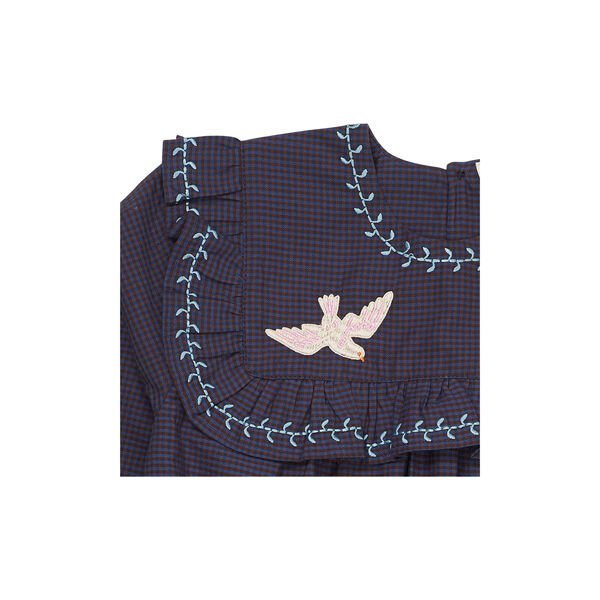 Checkered Dress w. Embroidery and Ruffle, brown/blue check comb., Copenhagen Colors Organics