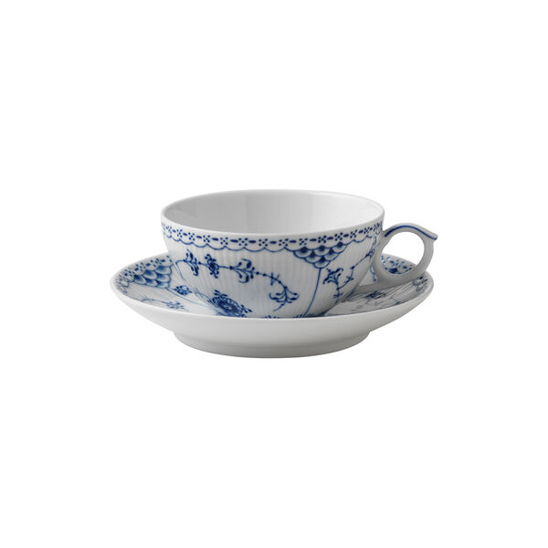 Blue Fluted Half Lace Cup with Saucer 20 cl, Royal Copenhagen