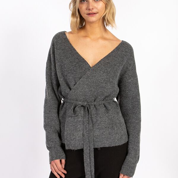 CC Heart EMMA wrap knit cardigan, dark grey melange, Coster Copenhagen