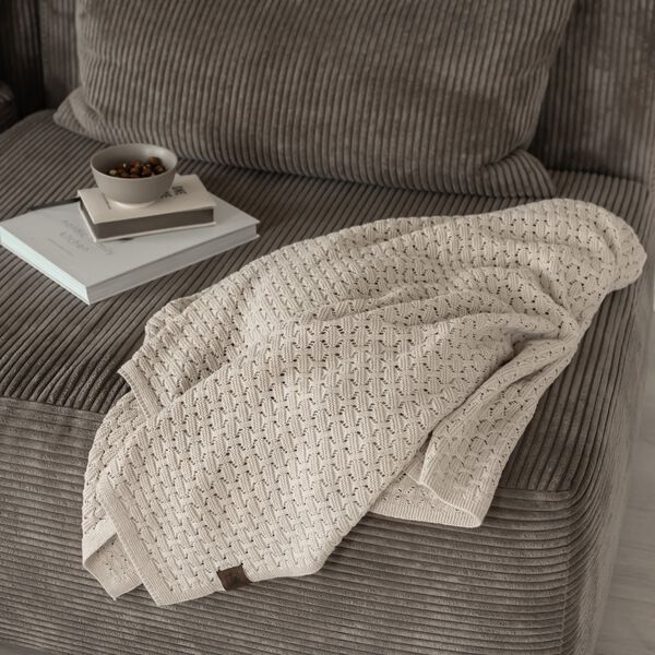 Knitted Plaid Mauntain, beige melange Knitted Plaid Mauntain, beige melange, By LOHN
