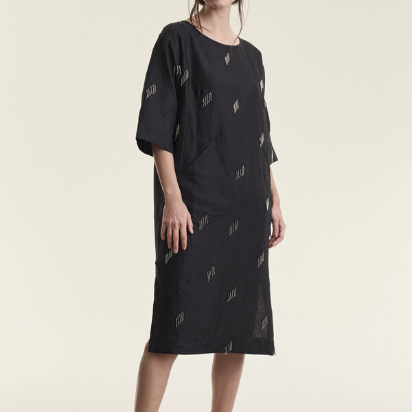 Airy linen beaded dress, black, BITTE KAI RAND
