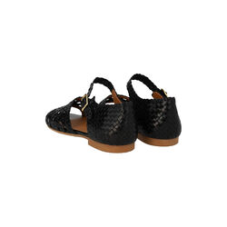 Hand-braided sandal with lace pattern detail, black, ANGULUS
