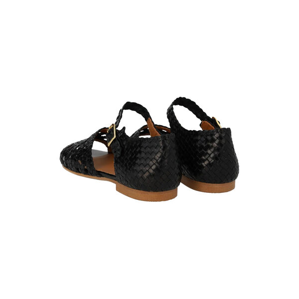Hand-braided sandal with lace pattern detail, black, ANGULUS