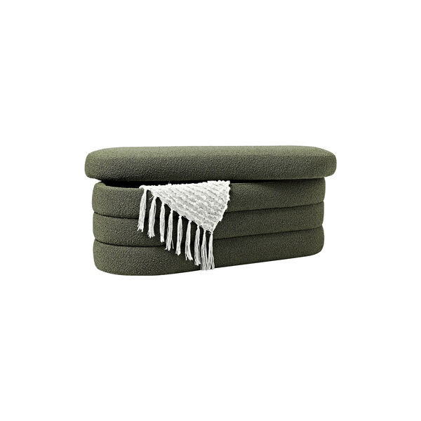 Alto Bench with Storage Space, bouclé dark green, Westwing Collection