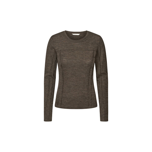 Merino Wool Tee LS Haze, dark brown melange, Rethinkit