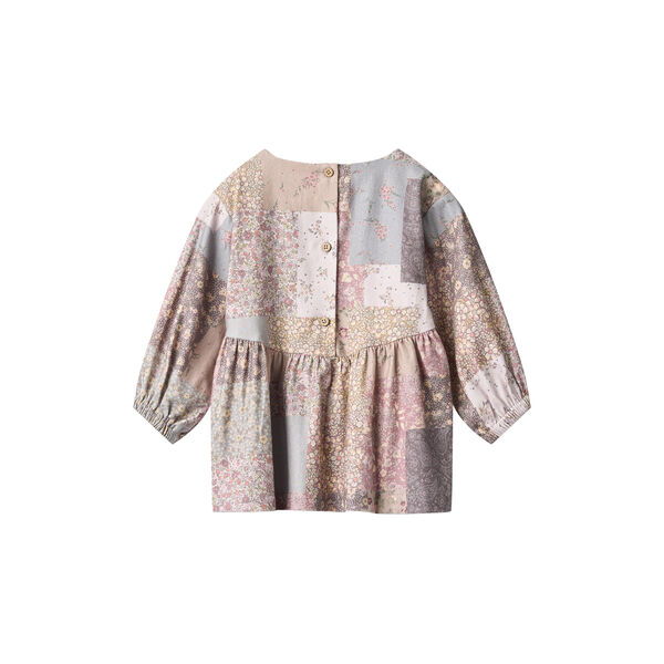 Dress L/S Herdis, patchwork flowers, Wheat