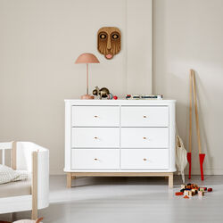 Wood Dresser 6 Drawers, white/oak, Oliver Furniture