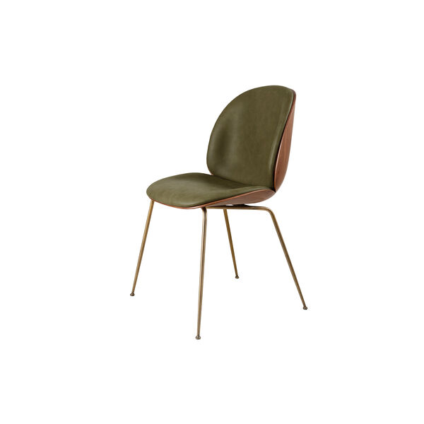 Beetle Dining Chair Front Upholstered, Soft Army Leather/antique brass, GUBI