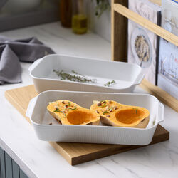 Pliss&eacute; Dish set deep, white, Pillivuyt