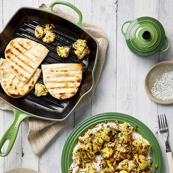 Signature cast iron square grillit 26 cm, bamboo green, Le Creuset