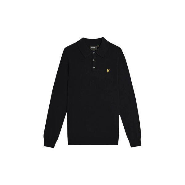 Cotton Merino Long Sleeve Knitted Polo, dark navy, Lyle & Scott