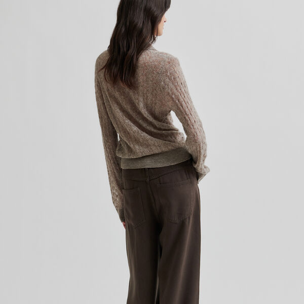 Vespa Knit LS Polo, mid brown melange, Second Female