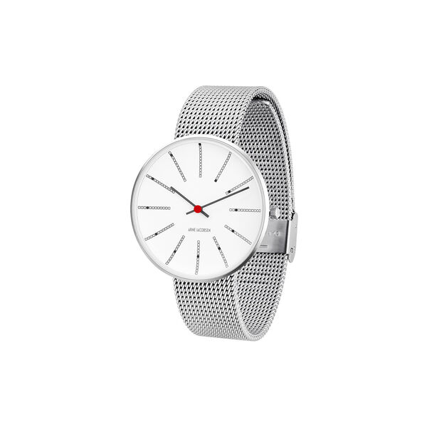 Bankers Wrist Watch, white/steel/matt steel, Arne Jacobsen Watches