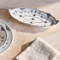 Black Fluted Half Lace Dish Oval 24.5 cm, Royal Copenhagen