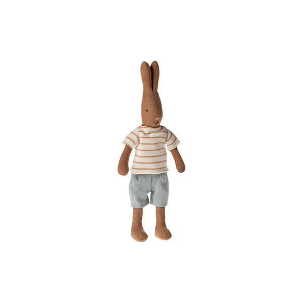 Rabbit Size 1 with Blouse and Shorts, chocolate brown, Maileg