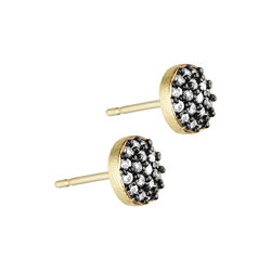 Mia round post earring, gold plated/black front and zircons, Pure by Nat