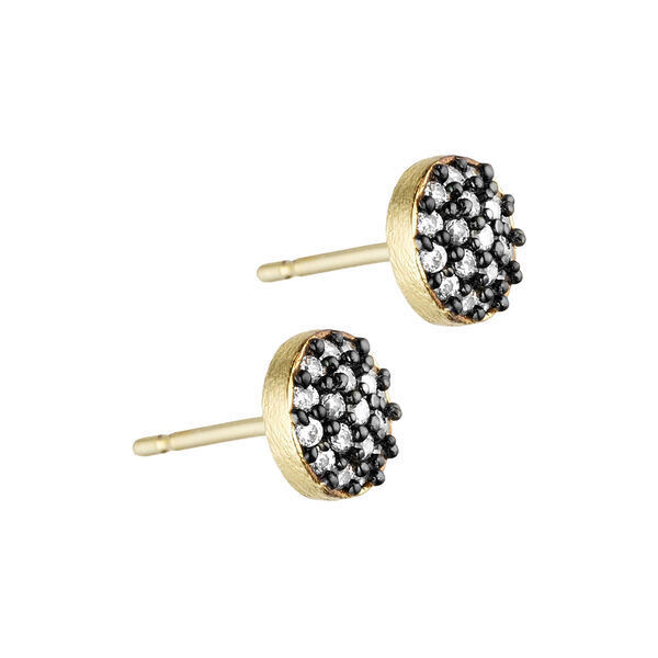Mia round post earring, gold plated/black front and zircons Mia round post earring, gold plated/black front and zircons, Pure by Nat