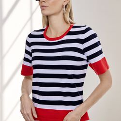 Cotton Nautical Stripe Knit, white/navy/poppy red, Micha