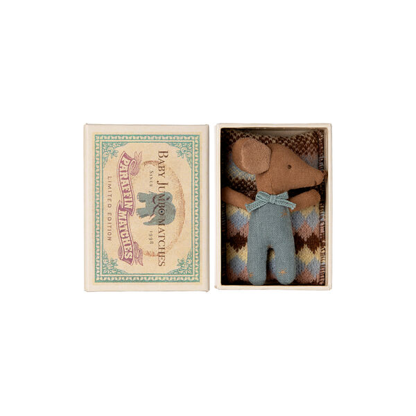 Sleepy/Wakey Baby Mouse in Matchbox, blue, Maileg