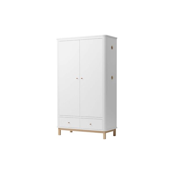 Wood Wardrobe 2 Doors, white/oak, Oliver Furniture