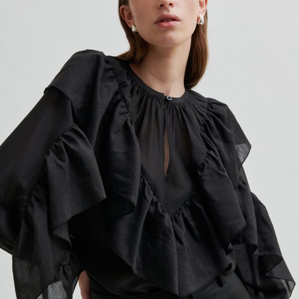 Fria Frill Blouse, black, Second Female