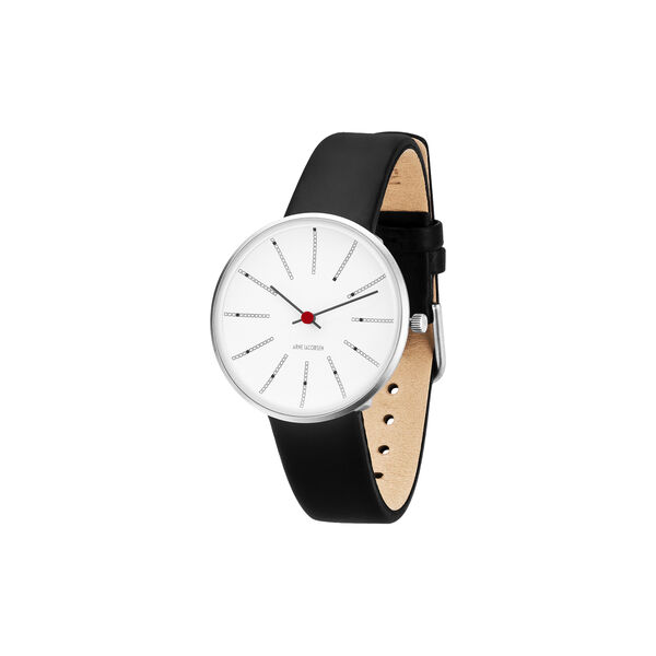Bankers Wrist Watch, white/steel/black, Arne Jacobsen Watches