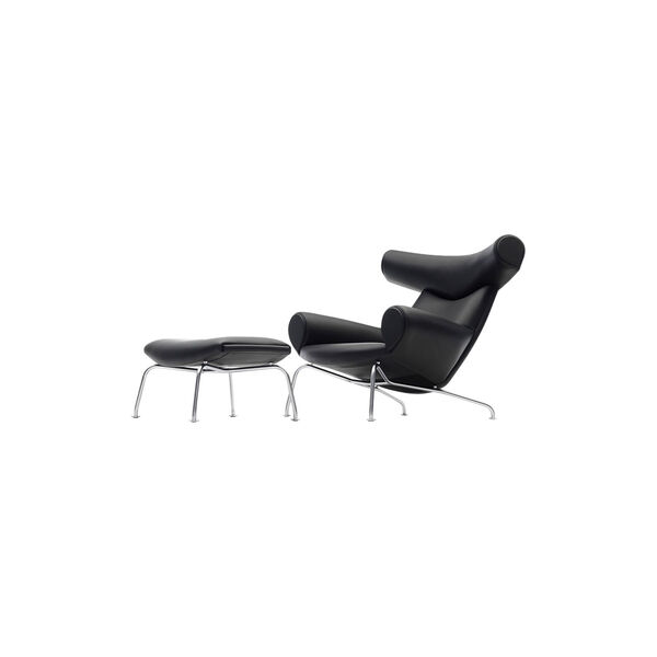 EJ 100 Ox Chair with Footstool, black/aluminium, Fredericia Furniture