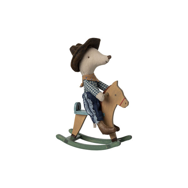 Little Brother Cowboy Mouse on Rocking Horse, Maileg