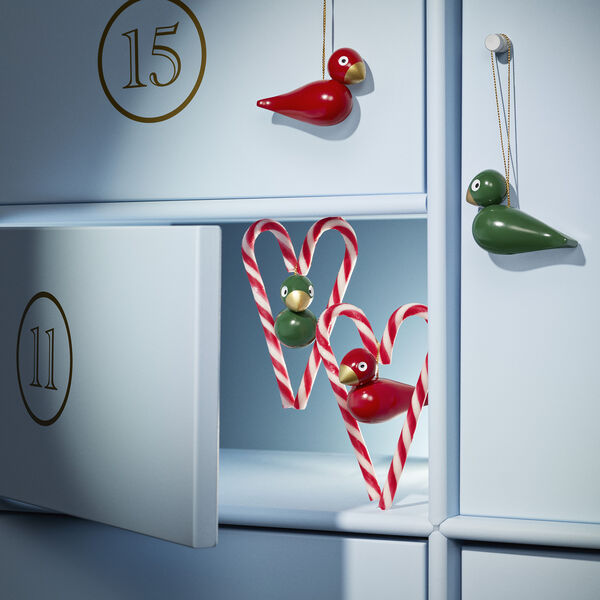 Christmas birds 2 pcs., red/green, Kay Bojesen Denmark
