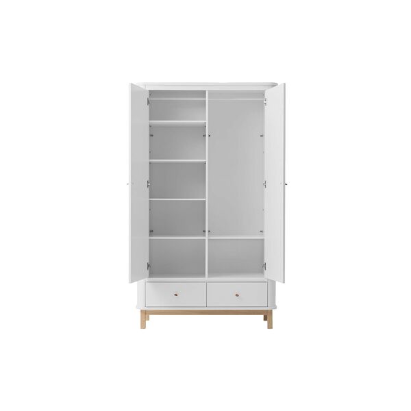 Wood Wardrobe 2 Doors, white/oak, Oliver Furniture