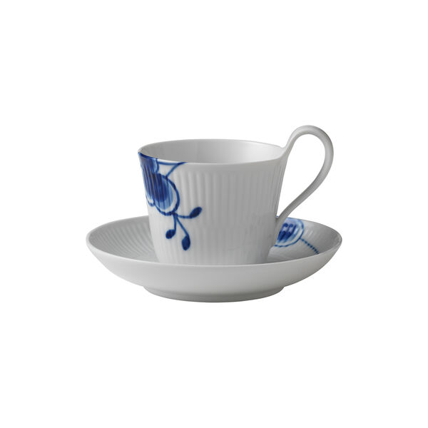 Blue Fluted Mega High Handle Cup with Saucer 24 cl, Royal Copenhagen