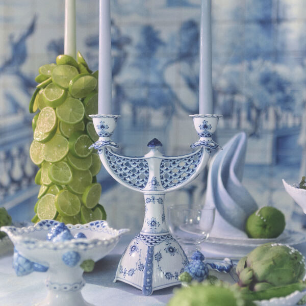 Blue Fluted Full Lace Candelabra, Royal Copenhagen