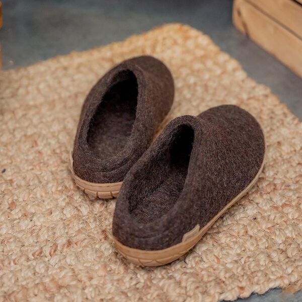 Felt Slipper with Natural Rubber sole, natural brown Felt Slipper with Natural Rubber sole, natural brown, Glerups
