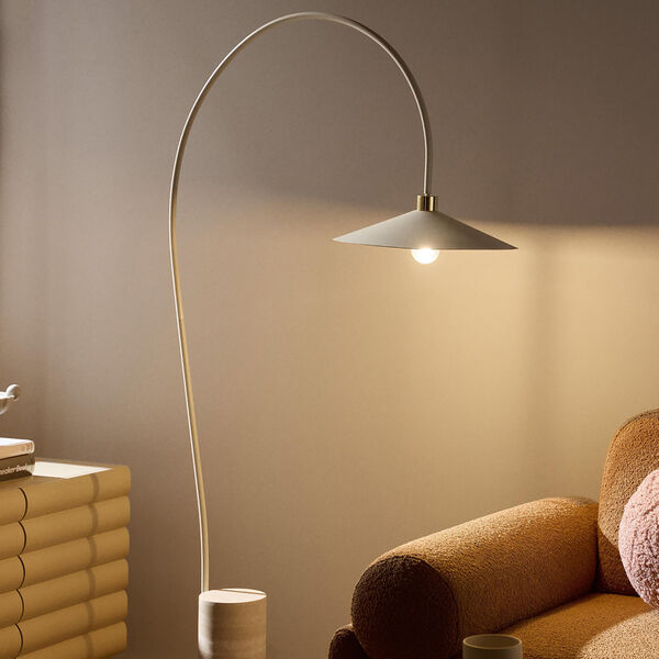 Cora Arc Floor Lamp with Travertine Base, beige, Westwing Collection