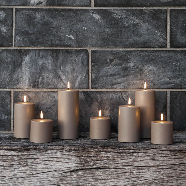 LED Outdoor Pillar Candle 10 cm, sandstone, Uyuni Lighting