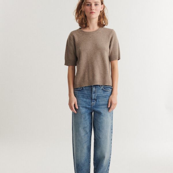 Cady SS O-neck, greige, Basic Apparel