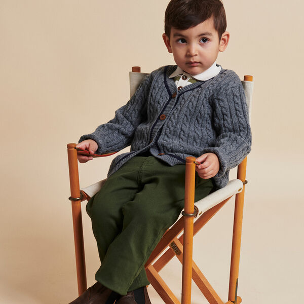 Lambswool Grandad Cardigan, dark grey/blue comb., Copenhagen Colors Organics