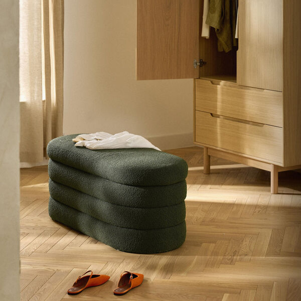 Alto Bench with Storage Space, bouclé dark green, Westwing Collection