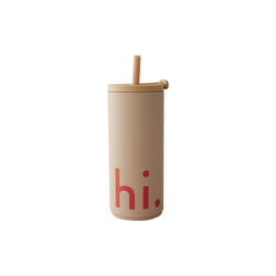 Travel cup with straw, beige, Design Letters