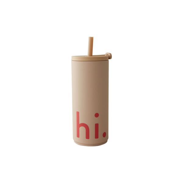 Travel cup with straw, beige, Design Letters