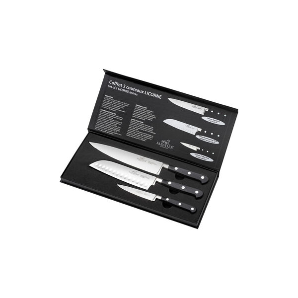 Knife Set Licorne 3-piece, steel/black, Lion Sabatier