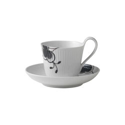 Black Fluted Mega High Handle Cup with Saucer 24 cl, Royal Copenhagen