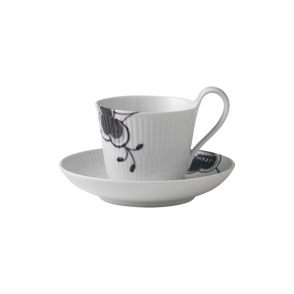 Black Fluted Mega High Handle Cup with Saucer 24 cl, Royal Copenhagen